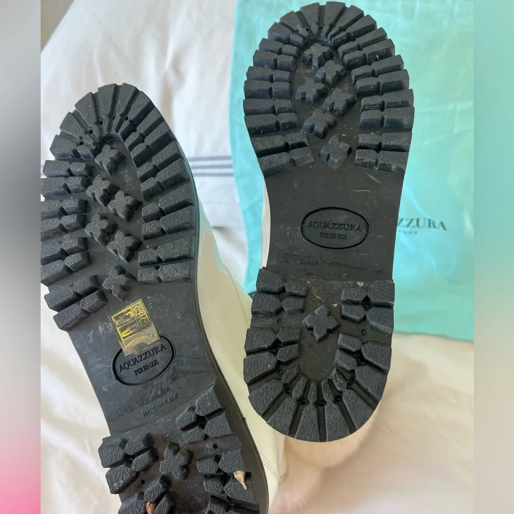 💎 Aquazzura White Patent Faux Fur Winter Size 9 - Picture 10 of 16